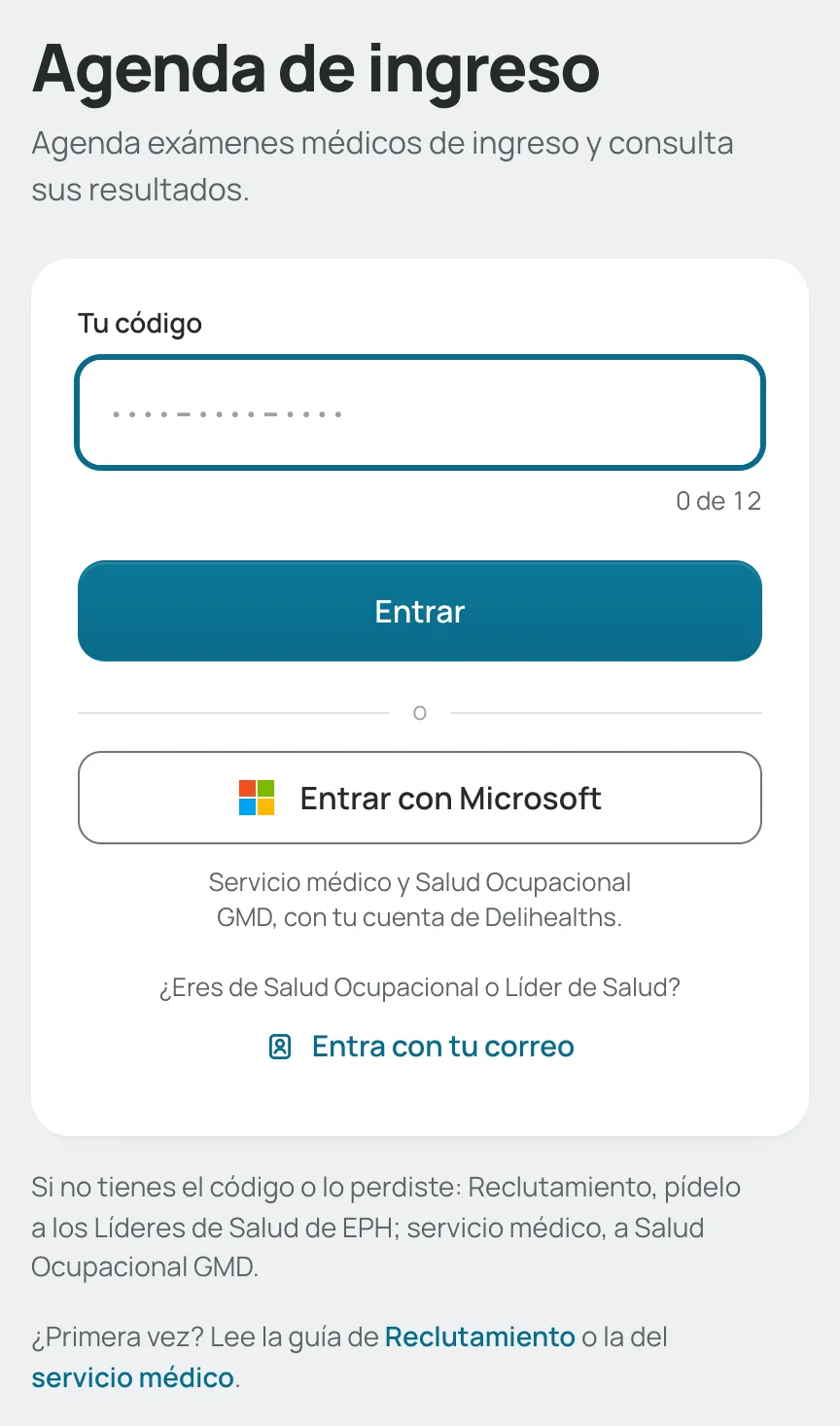 Entrada con «Entrar con Microsoft» y el código del servicio