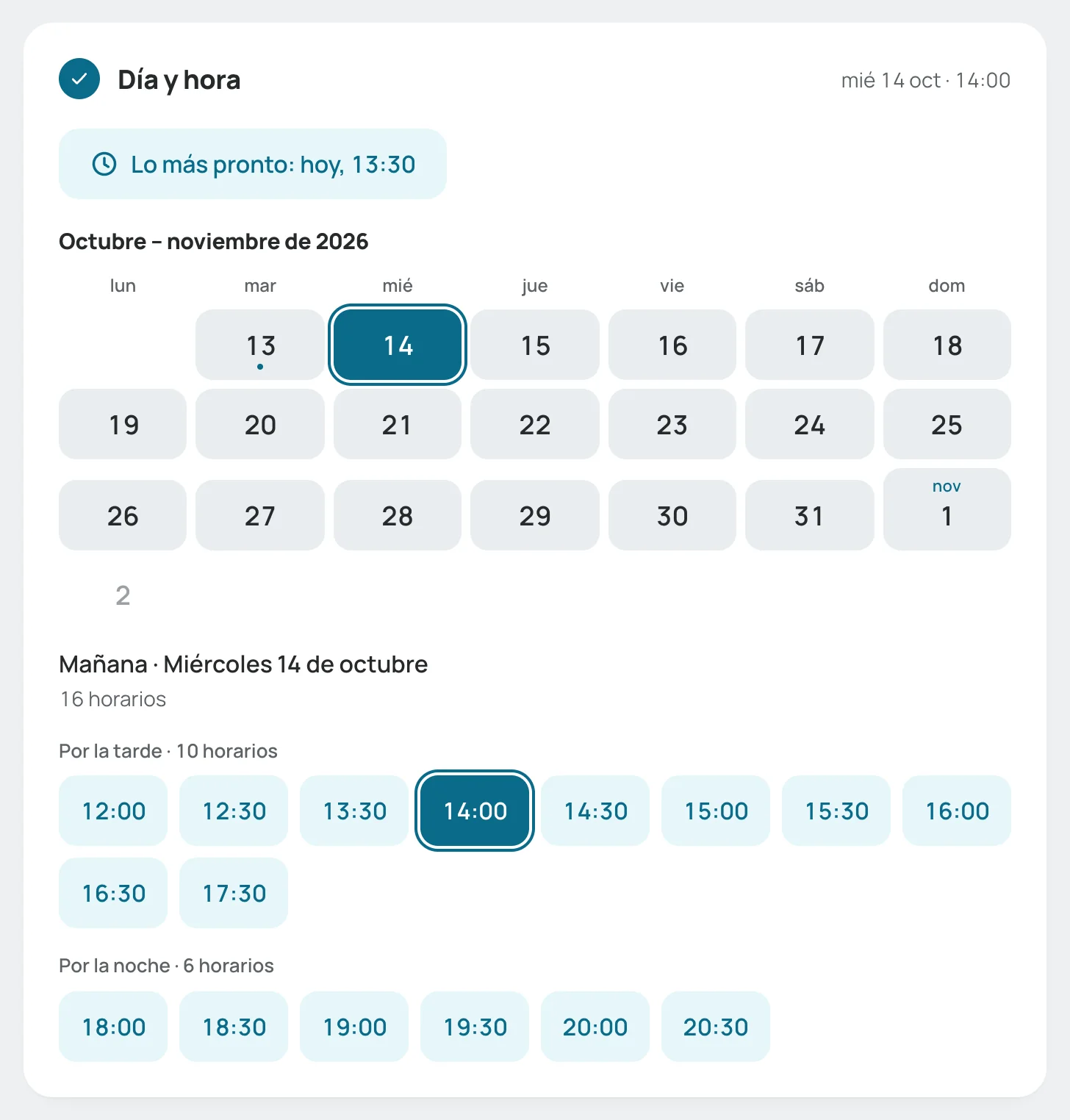 Calendario de tres semanas con los horarios libres del día