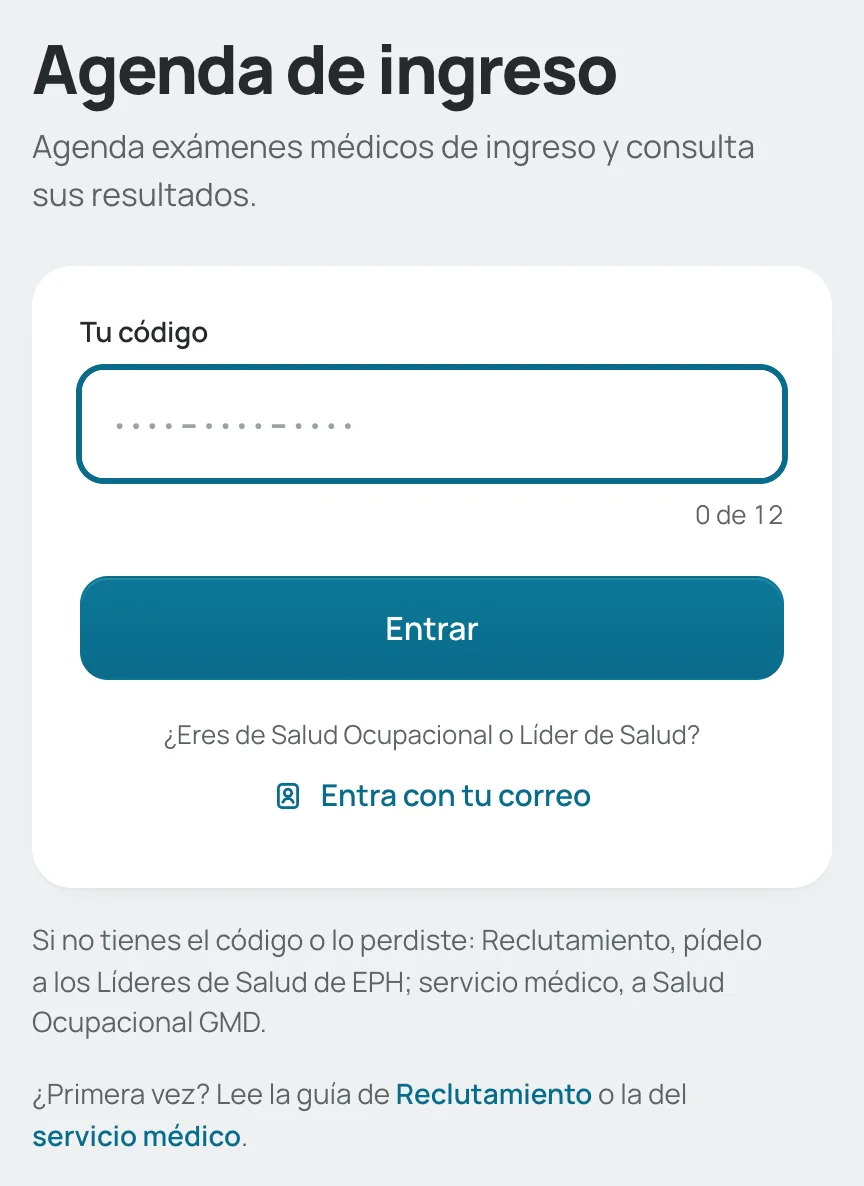 Entrada con el campo «Tu código» y el botón «Entrar»