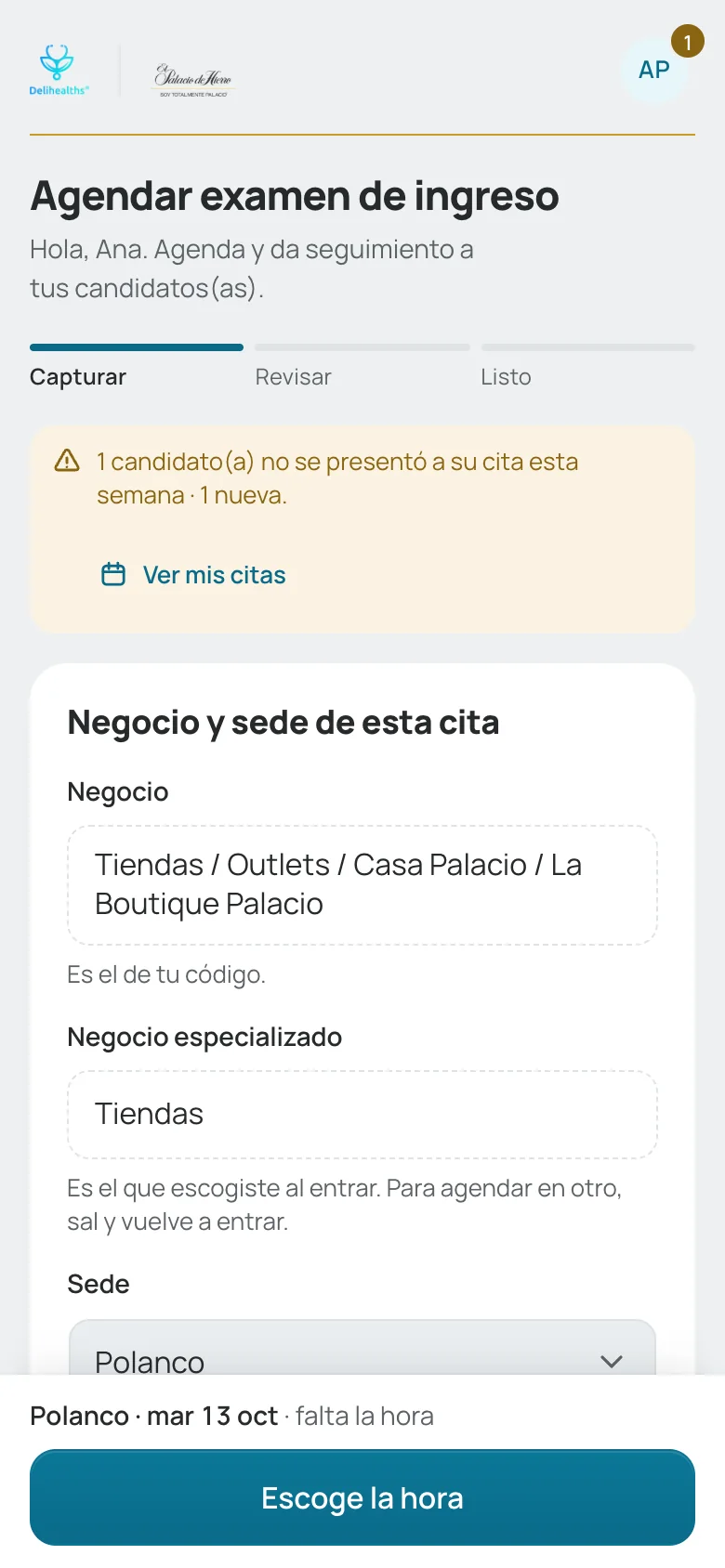 Agendar en el celular, con el menú en las iniciales