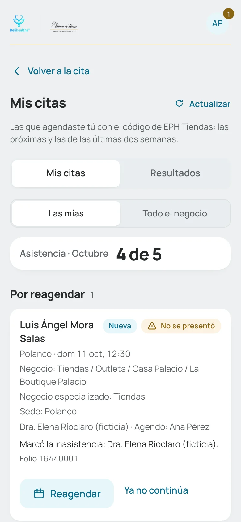Mis citas en el celular, en «Las mías»