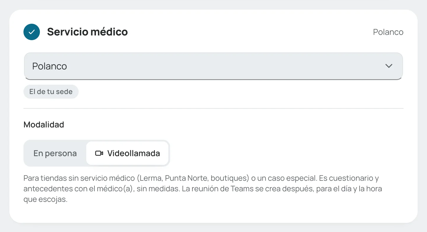 Modalidad «Videollamada» escogida, con cuándo se usa
